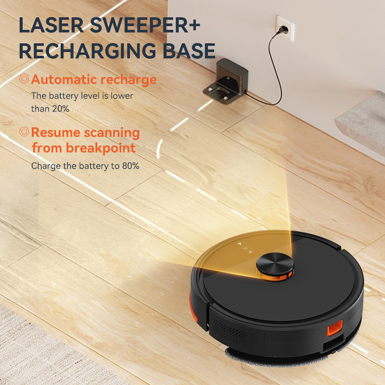 LDS Laser Navigation Robot Vacuum Cleaner, 2600Pa Suction, Map Path Supported, Works with Tuya Smart App, Self-Charging for Pet Hair & Hard Floor - Image