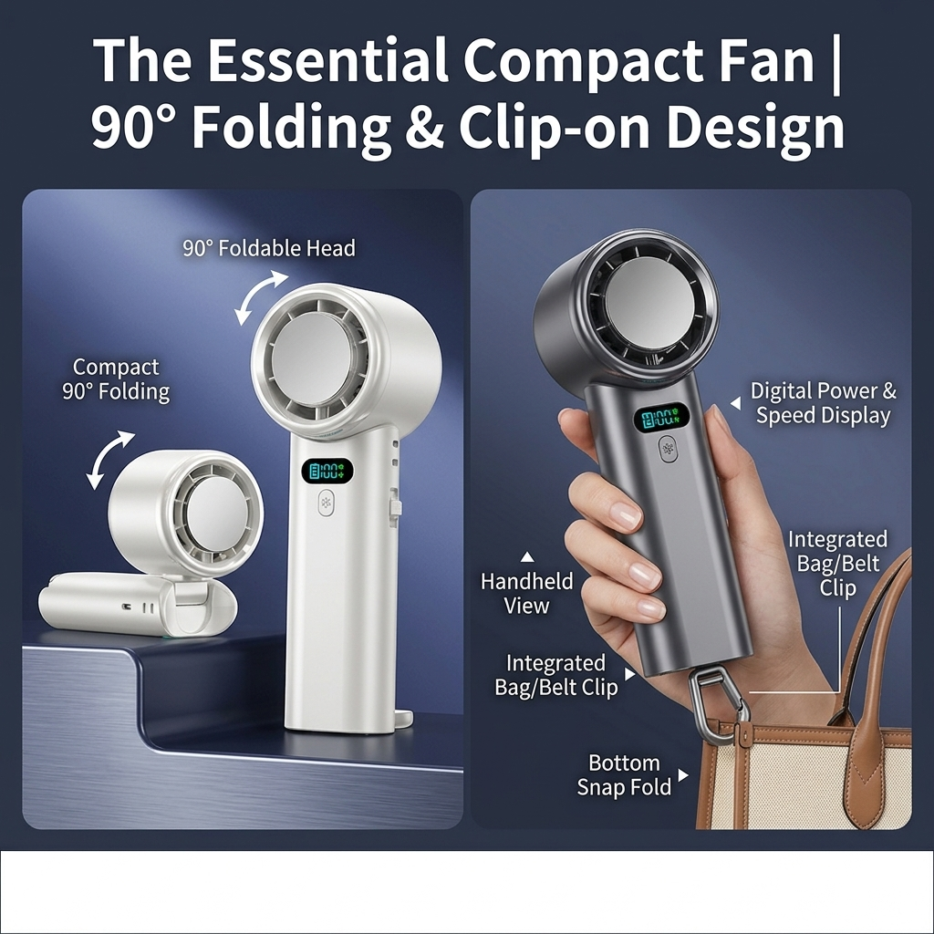 5200mAh Portable Turbo Handheld Fan, Smart Digital Display 100-Gear Adjustable Speed, Rechargeable Battery Operated Mini Fan for Travel & Outdoor - Image