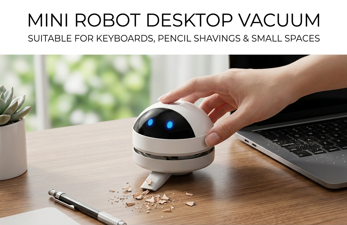 Cordless Robotic Desk Vacuum Cleaner - Portable USB Charging Sweeper for Workspace & Home Office - Image