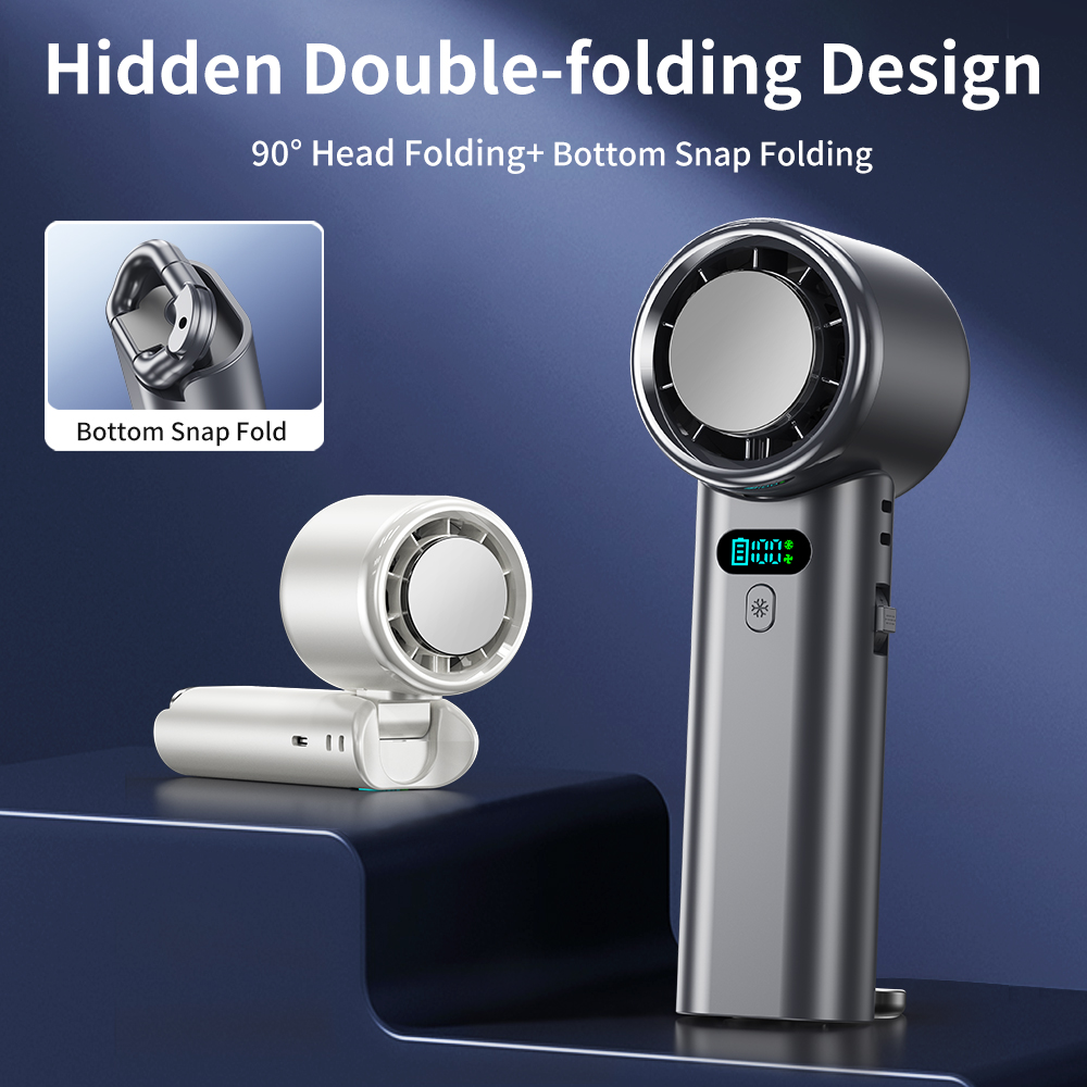 5200mAh Portable Turbo Handheld Fan, Smart Digital Display 100-Gear Adjustable Speed, Rechargeable Battery Operated Mini Fan for Travel & Outdoor - Image