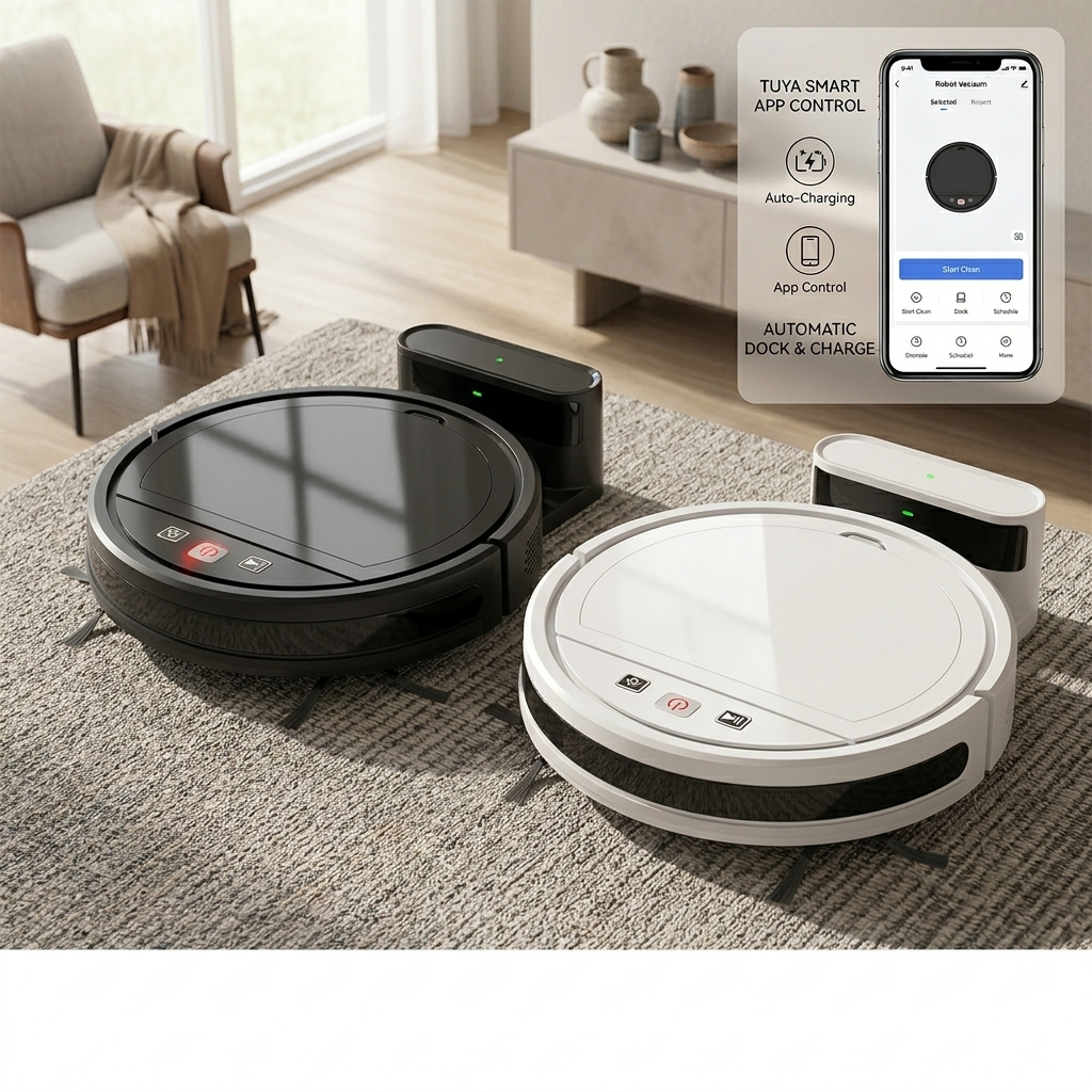 Smart Home Robot Vacuum Mop Combo, Tuya Smart App Control, 2500Pa Powerful Suction with Anti-Drop Sensors, Auto-Self Charging, 3-in-1 Sweeping/Suction