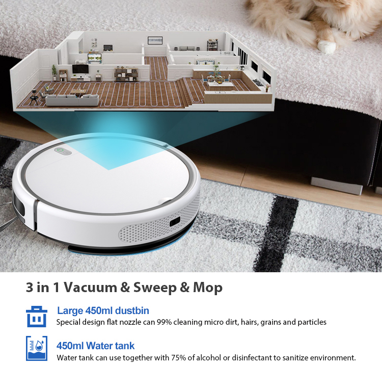 Smart Robot Vacuum and Mop Combo, 3000Pa Strong Suction, Tuya App & Remote Control, Intelligent Mapping & Infrared Sensors for Pet Hair, Hard Floor, L - Image