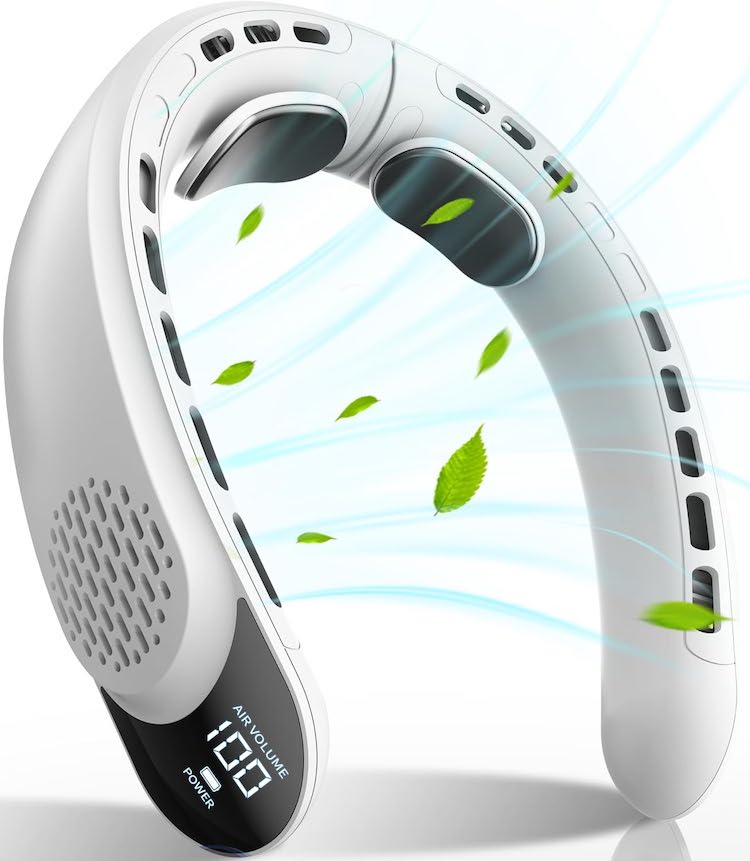 Portable Neck Fan with LED Display - 4 Turbines 360° Cooling, 4000mAh Quiet Wearable Fan - Image