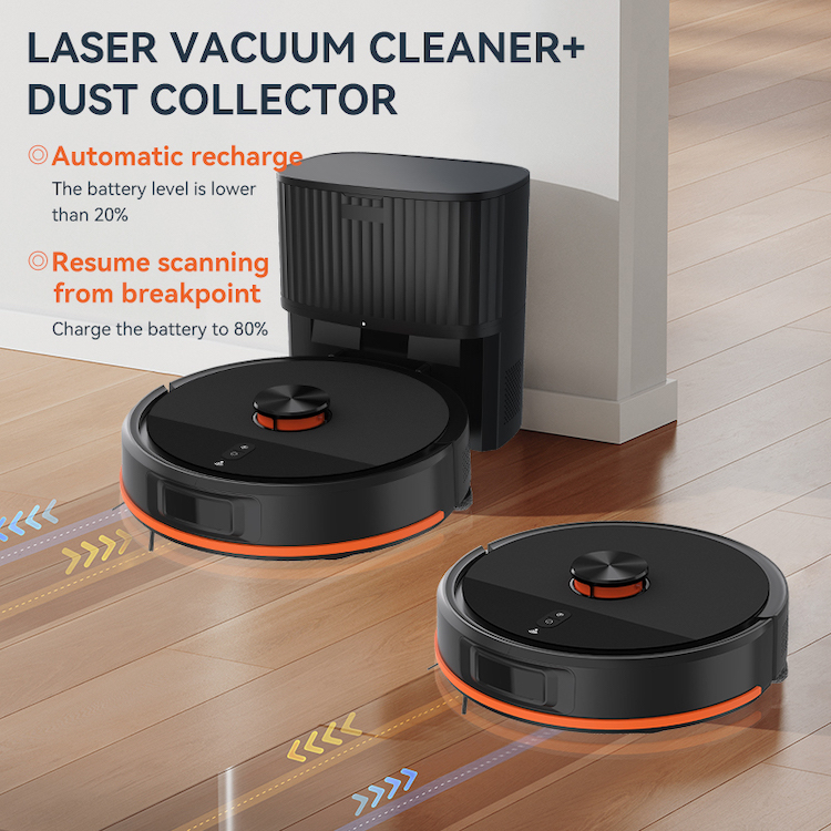 LDS Laser Navigation Robot Vacuum Cleaner, 2600Pa Suction, Map Path Supported, Works with Tuya Smart App, Self-Charging for Pet Hair & Hard Floor - Image