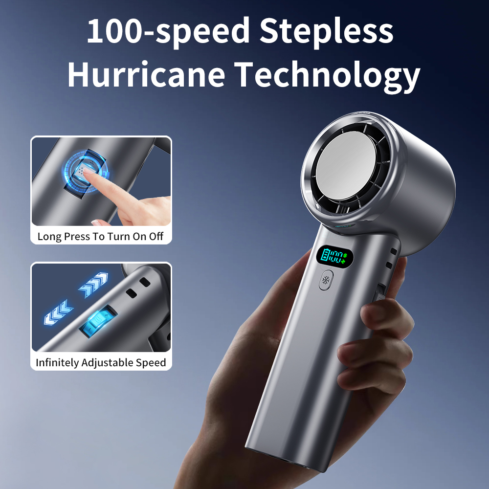 5200mAh Portable Turbo Handheld Fan, Smart Digital Display 100-Gear Adjustable Speed, Rechargeable Battery Operated Mini Fan for Travel & Outdoor - Image