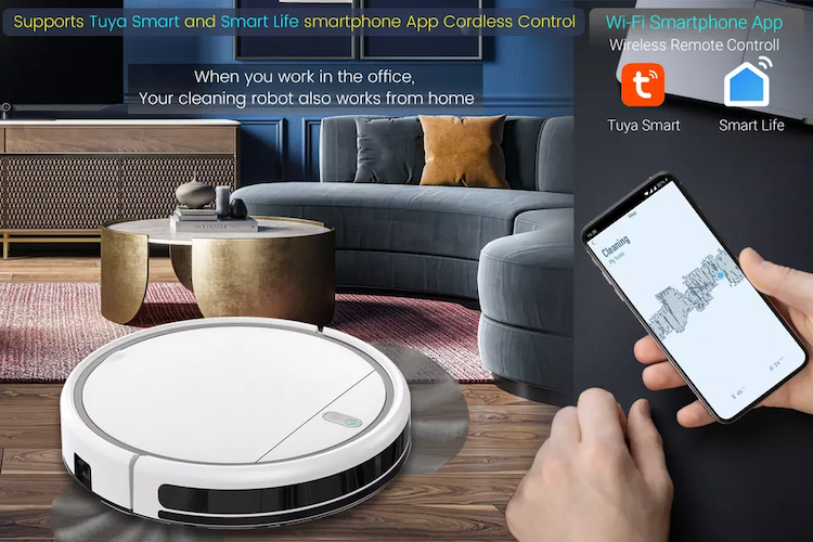 Smart Robot Vacuum and Mop Combo, 3000Pa Strong Suction, Tuya App & Remote Control, Intelligent Mapping & Infrared Sensors for Pet Hair, Hard Floor, L - Image