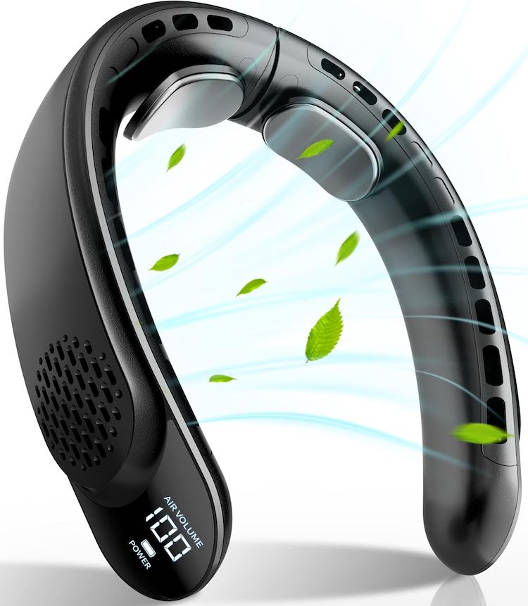 Portable Neck Fan with LED Display - 4 Turbines 360° Cooling, 4000mAh Quiet Wearable Fan