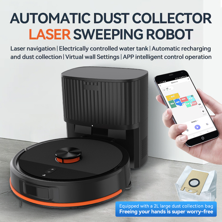 LDS Laser Navigation Robot Vacuum Cleaner, 2600Pa Suction, Map Path Supported, Works with Tuya Smart App, Self-Charging for Pet Hair & Hard Floor - Image