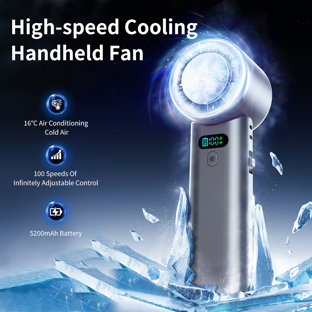 5200mAh Portable Turbo Handheld Fan, Smart Digital Display 100-Gear Adjustable Speed, Rechargeable Battery Operated Mini Fan for Travel & Outdoor - Image