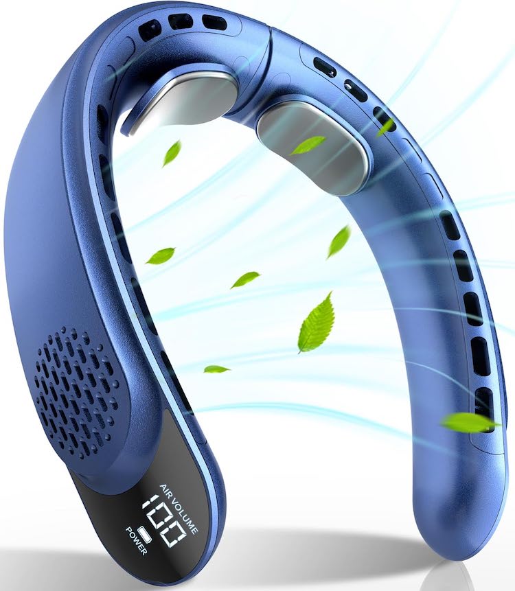 Portable Neck Fan with LED Display - 4 Turbines 360° Cooling, 4000mAh Quiet Wearable Fan - Image